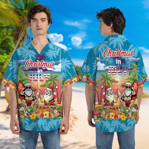 Christmas Hawaiian Shirt, Christmas Santa Claus Surfing Hawaiian Shirt, Xmas Hawaiian Shirts