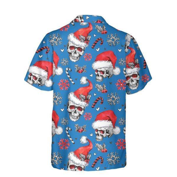 Christmas Hawaiian Shirt, Christmas Skulls With Candy Canes Blue Version Christmas Hawaiian Shirt, Xmas Hawaiian Shirts