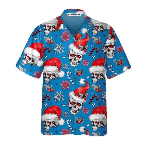Christmas Hawaiian Shirt, Christmas Skulls With Candy Canes Blue Version Christmas Hawaiian Shirt, Xmas Hawaiian Shirts