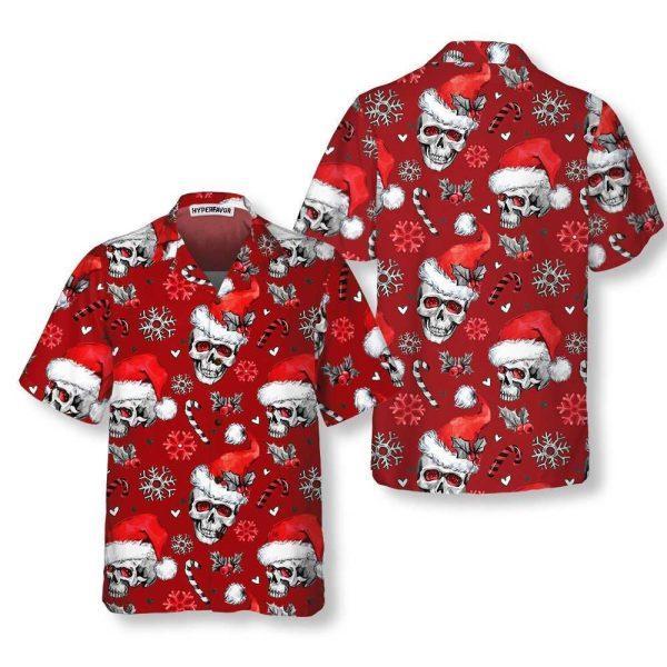 Christmas Hawaiian Shirt, Christmas Skulls With Candy Canes Red Version Christmas Hawaiian Shirt, Xmas Hawaiian Shirts