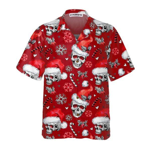 Christmas Hawaiian Shirt, Christmas Skulls With Candy Canes Red Version Christmas Hawaiian Shirt, Xmas Hawaiian Shirts