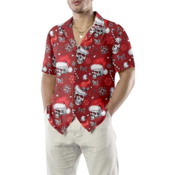 Christmas Hawaiian Shirt, Christmas Skulls With Candy Canes Red Version Christmas Hawaiian Shirt, Xmas Hawaiian Shirts