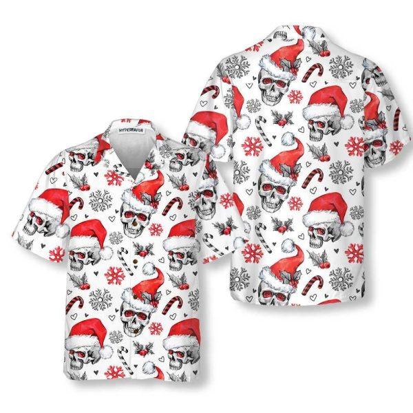 Christmas Hawaiian Shirt, Christmas Skulls With Candy Canes White Version Christmas Hawaiian Shirt, Xmas Hawaiian Shirts