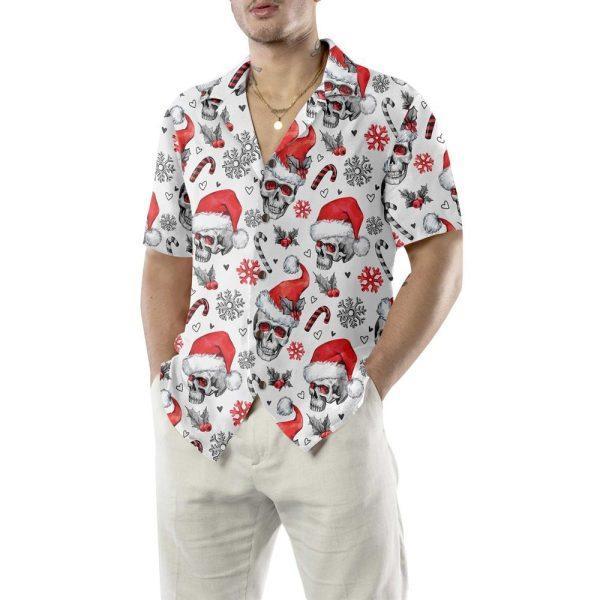 Christmas Hawaiian Shirt, Christmas Skulls With Candy Canes White Version Christmas Hawaiian Shirt, Xmas Hawaiian Shirts