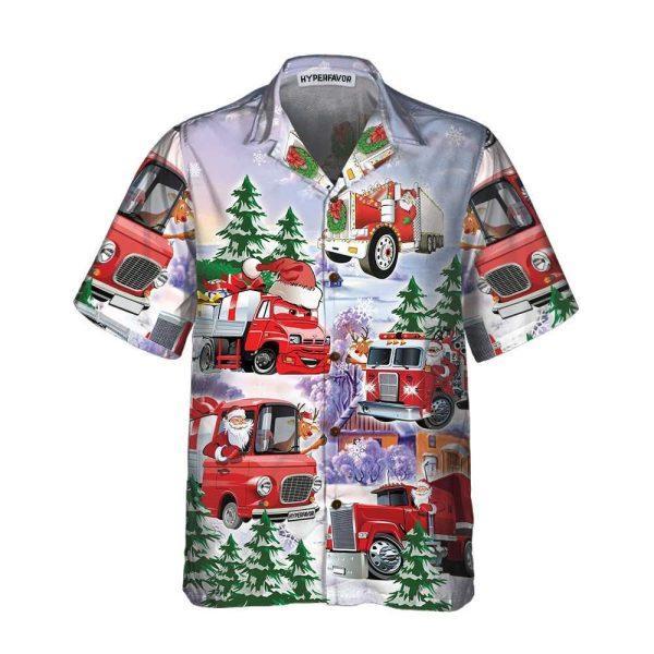 Christmas Hawaiian Shirt, Christmas Truck Hawaiian Shirt, Red Truck Christmas Shirt, Xmas Hawaiian Shirts