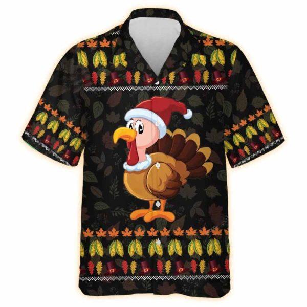 Christmas Hawaiian Shirt, Christmas Turkey Thanksgiving Aloha Button Down Hawaiian Shirt, Xmas Hawaiian Shirts