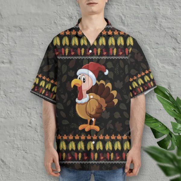 Christmas Hawaiian Shirt, Christmas Turkey Thanksgiving Aloha Button Down Hawaiian Shirt, Xmas Hawaiian Shirts