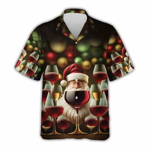 Christmas Hawaiian Shirt, Christmas Wine Santa Claus Aloha Hawaiian Shirt, Xmas Hawaiian Shirts