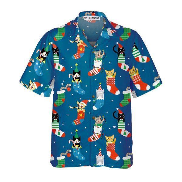 Christmas Hawaiian Shirt, Cute Cats In Christmas Socks Hawaiian Shirt, Xmas Hawaiian Shirts