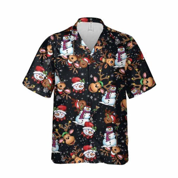 Christmas Hawaiian Shirt, Cute Santa Snowman Christmas Icon Unisex Hawaiian Shirt, Xmas Hawaiian Shirts