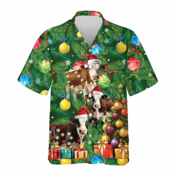 Christmas Hawaiian Shirt, Dairy Catlle Cow Christmas Hawaiian Shirts, Xmas Hawaiian Shirts