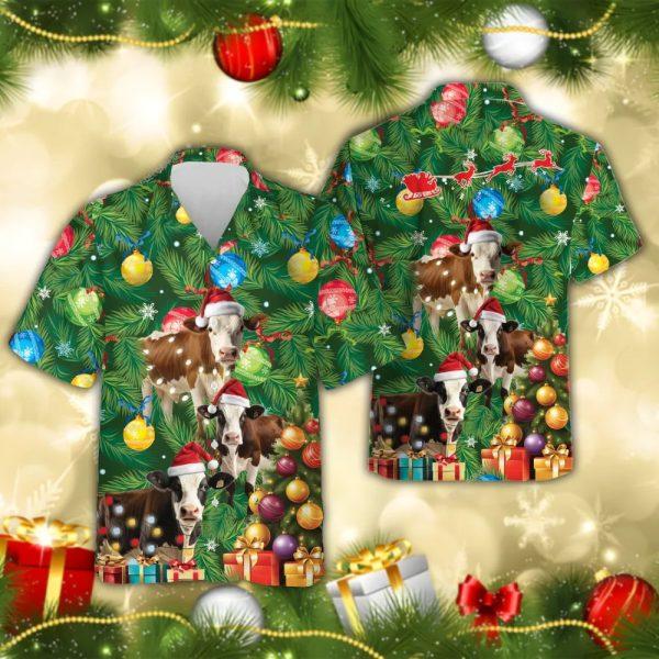 Christmas Hawaiian Shirt, Dairy Catlle Cow Christmas Hawaiian Shirts, Xmas Hawaiian Shirts