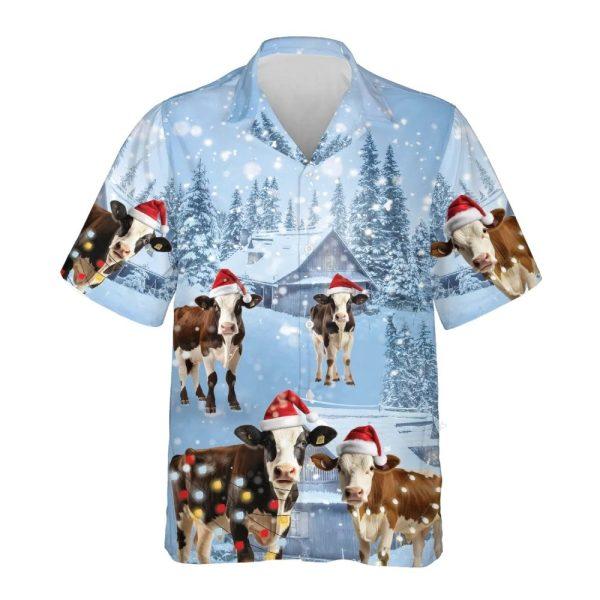 Christmas Hawaiian Shirt, Dairy Cow Christmas Hawaiian Shirts, Xmas Hawaiian Shirts