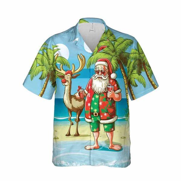 Christmas Hawaiian Shirt, Drunk Santa Claus Surfing Hawaii Shirt, Xmas Hawaiian Shirts