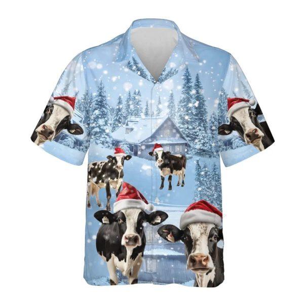 Christmas Hawaiian Shirt, Fresian Cow Christmas Hawaiian Shirts, Xmas Hawaiian Shirts