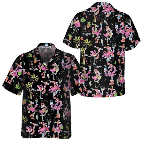 Christmas Hawaiian Shirt, Funny Christmas Flamingo Hawaiian Shirt, Xmas Hawaiian Shirts