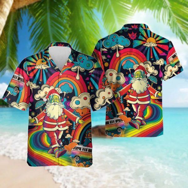 Christmas Hawaiian Shirt, Hippie Santa Mushroom Hawaiian Shirt, Xmas Hawaiian Shirts