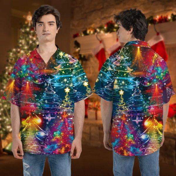 Christmas Hawaiian Shirt, Hologram Xmas Tree Unisex Hawaiian Shirt, Xmas Hawaiian Shirts