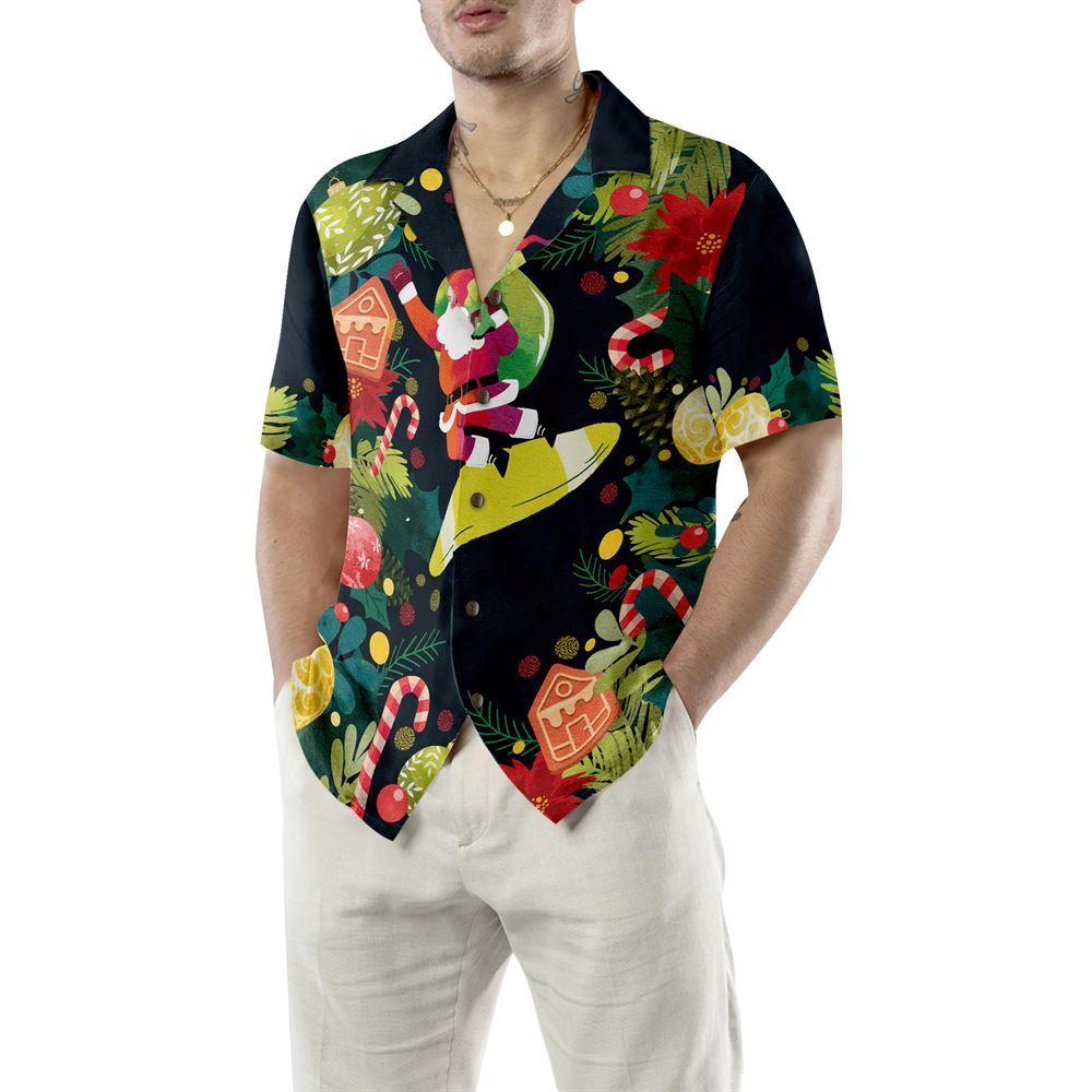 Christmas Hawaiian Shirt, Hyperfavor Christmas Santa Surfing Hawaiian Shirt, Xmas Hawaiian Shirts