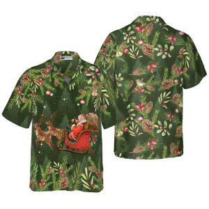 Christmas Hawaiian Shirt, Hyperfavor Santa Santa Riding Sleigh Pattern Hawaiian Shirt, Christmas Shirts, Xmas Hawaiian Shirts