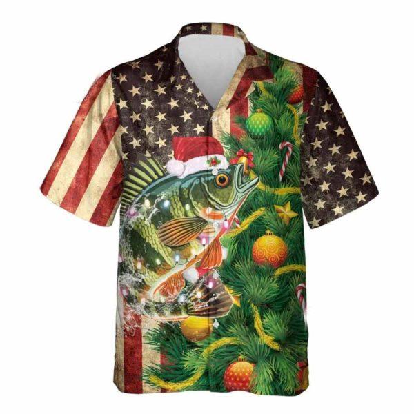 Christmas Hawaiian Shirt, Perch Fishing Pattern Hawaiian Shirt, Xmas Hawaiian Shirts