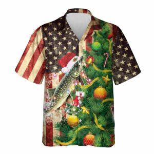 Christmas Hawaiian Shirt, Pike Fish Pattern Hawaiian…