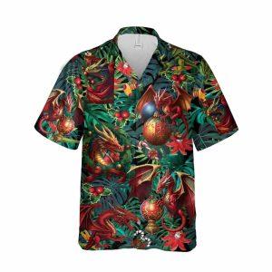 Christmas Hawaiian Shirt, Red Dragon Fire Unisex…