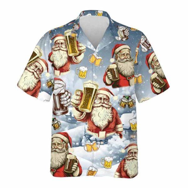 Christmas Hawaiian Shirt, Santa Beer Hawaiian Shirt For Men Women, Xmas Hawaiian Shirts