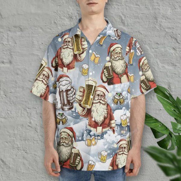 Christmas Hawaiian Shirt, Santa Beer Hawaiian Shirt For Men Women, Xmas Hawaiian Shirts