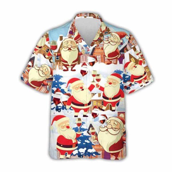 Christmas Hawaiian Shirt, Santa Cheers Hawaiian Shirts For Men Women, Xmas Hawaiian Shirts