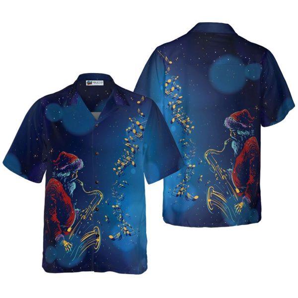 Christmas Hawaiian Shirt, Santa Claus Play The Saxophone Hawaiian Shirt, Xmas Hawaiian Shirts