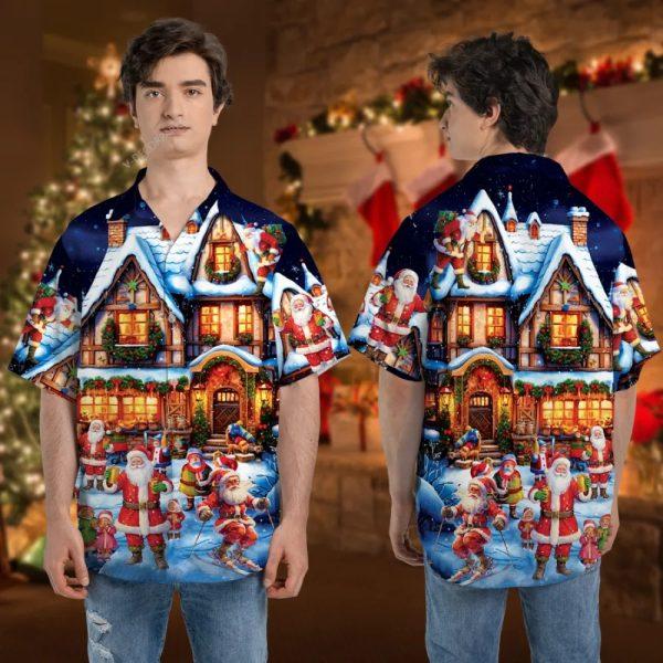 Christmas Hawaiian Shirt, Santa Clause House Unisex Hawaiian Shirt, Xmas Hawaiian Shirts