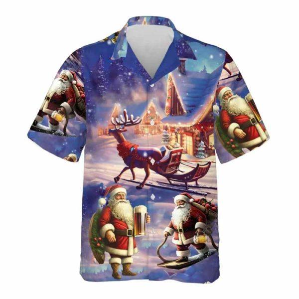Christmas Hawaiian Shirt, Santa Drinking Beer Hawaiian Shirt For Men Women, Xmas Hawaiian Shirts