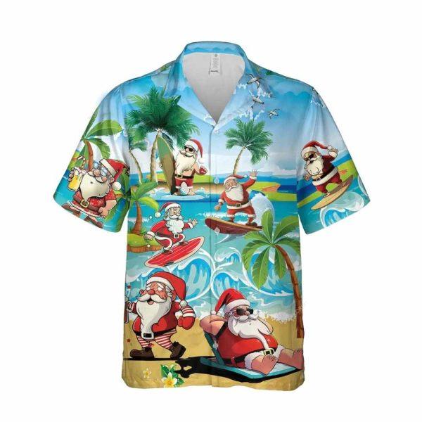 Christmas Hawaiian Shirt, Santa Enjoys Summer Button Down Hawaiian Shirt, Xmas Hawaiian Shirts