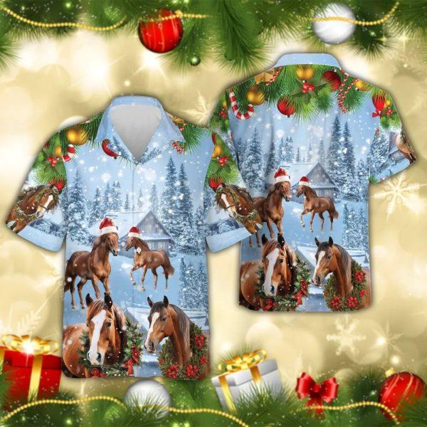 Christmas Hawaiian Shirt, Santa Horse Christmas Hawaiian Shirts, Xmas Hawaiian Shirts