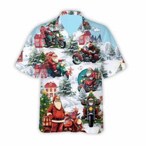 Christmas Hawaiian Shirt, Santa Motorcycle Hawaiian Shirt…