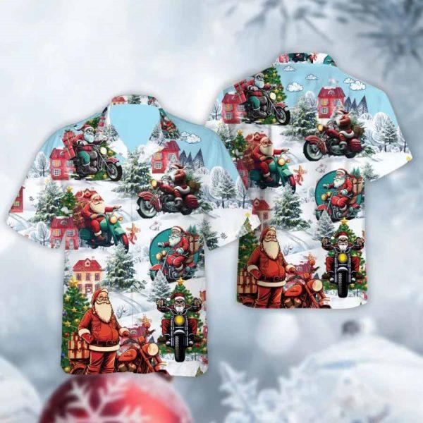 Christmas Hawaiian Shirt, Santa Motorcycle Hawaiian Shirt For Men Womens, Xmas Hawaiian Shirts