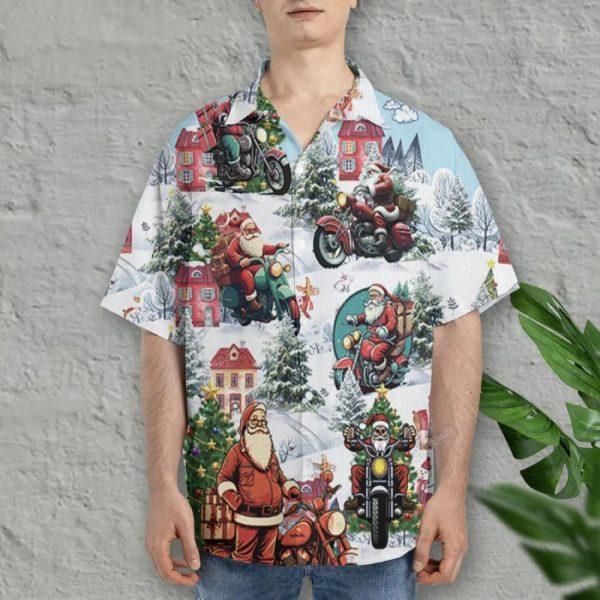 Christmas Hawaiian Shirt, Santa Motorcycle Hawaiian Shirt For Men Womens, Xmas Hawaiian Shirts