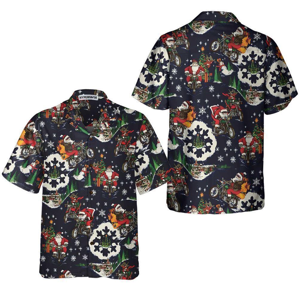 Christmas Hawaiian Shirt, Santa On Motorcycle Blue Christmas Hawaiian Shirt For Men, Xmas Hawaiian Shirts Christmas Hawaiian Shirt, Santa On Motorcycle Blue Christmas Hawaiian Shirt For Men, Xmas Hawaiian Shirts