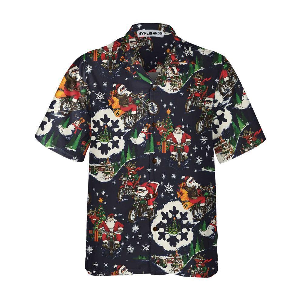 Christmas Hawaiian Shirt, Santa On Motorcycle Blue Christmas Hawaiian Shirt For Men, Xmas Hawaiian Shirts Christmas Hawaiian Shirt, Santa On Motorcycle Blue Christmas Hawaiian Shirt For Men, Xmas Hawaiian Shirts