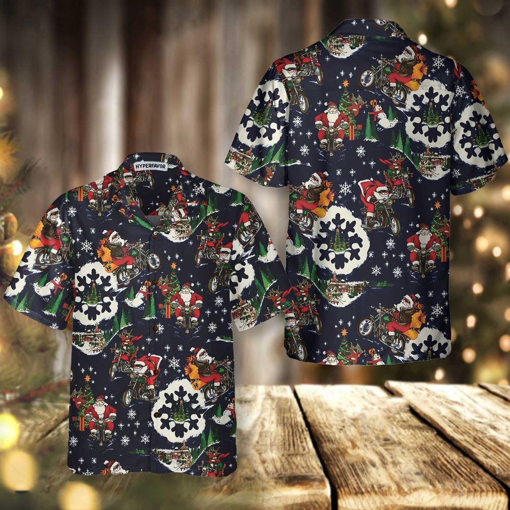 Christmas Hawaiian Shirt, Santa On Motorcycle Blue Christmas Hawaiian Shirt For Men, Xmas Hawaiian Shirts Christmas Hawaiian Shirt, Santa On Motorcycle Blue Christmas Hawaiian Shirt For Men, Xmas Hawaiian Shirts