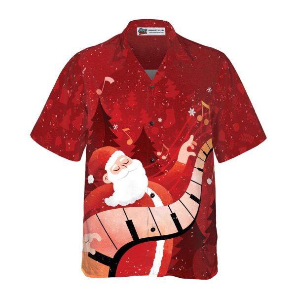 Christmas Hawaiian Shirt, Santa Playing Piano Hawaiian Shirt, Xmas Hawaiian Shirts