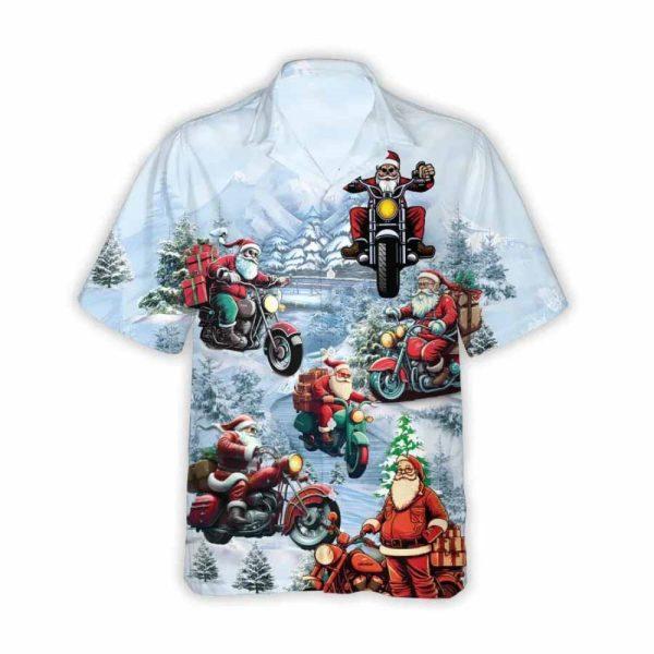 Christmas Hawaiian Shirt, Santa Riding Motorbike Hawaiian Shirt For Men Womens, Xmas Hawaiian Shirts