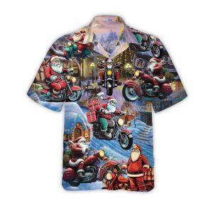 Christmas Hawaiian Shirt, Santa Riding Motorcycle Summer…