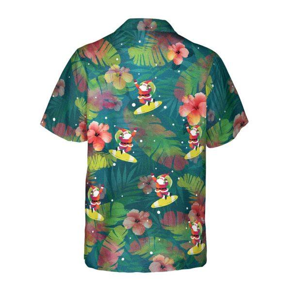 Christmas Hawaiian Shirt, Santa Surfing Tropical Hawaiian Shirt, Xmas Hawaiian Shirts