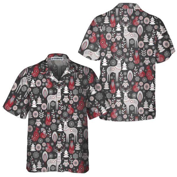 Christmas Hawaiian Shirt, Scandinavian Woodland Animals Hawaiian Shirt, Xmas Hawaiian Shirts