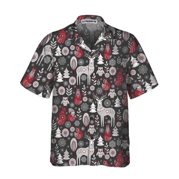 Christmas Hawaiian Shirt, Scandinavian Woodland Animals Hawaiian Shirt, Xmas Hawaiian Shirts
