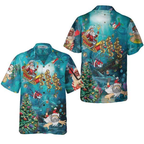 Christmas Hawaiian Shirt, Scuba Diving Santa Claus Christmas Undersea Hawaiian Shirt, Xmas Hawaiian Shirts