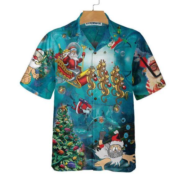 Christmas Hawaiian Shirt, Scuba Diving Santa Claus Christmas Undersea Hawaiian Shirt, Xmas Hawaiian Shirts