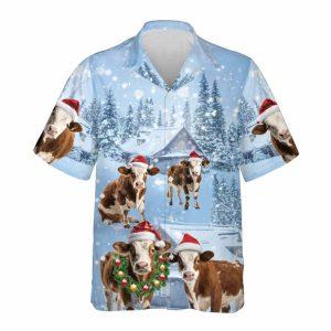 Christmas Hawaiian Shirt, Shorthorn Cow Christmas Hawaiian…